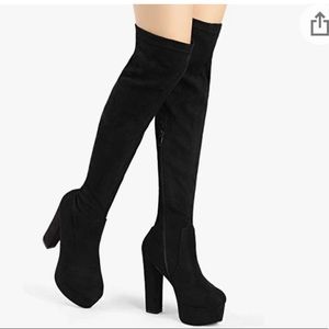 Black Platform Block Heel Boots